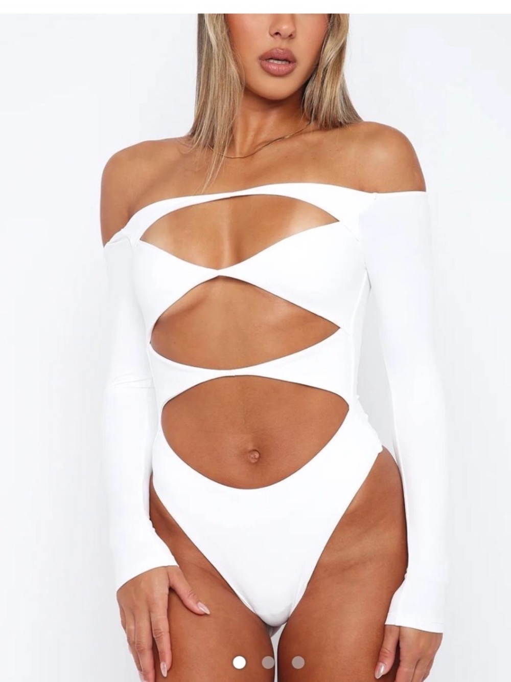 Wildfox Just the Intro White Off-Shoulder Cutout One-Piece Bodysuit